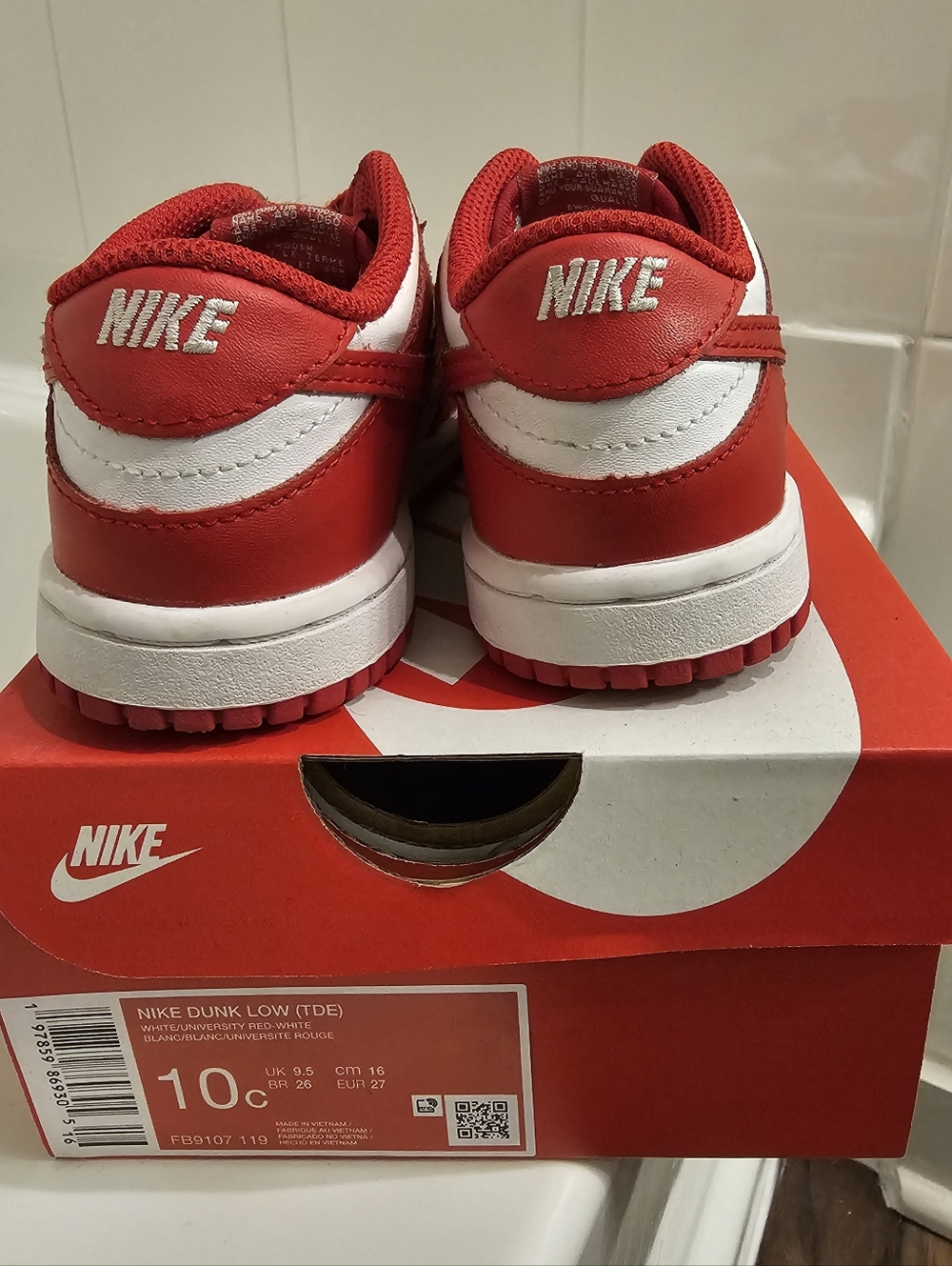 Nike Kids' Red and White Dunk Low Sneakers - Picture 4 of 5